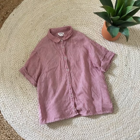 Linen Striped Button Down Top - Picture 1 of 6